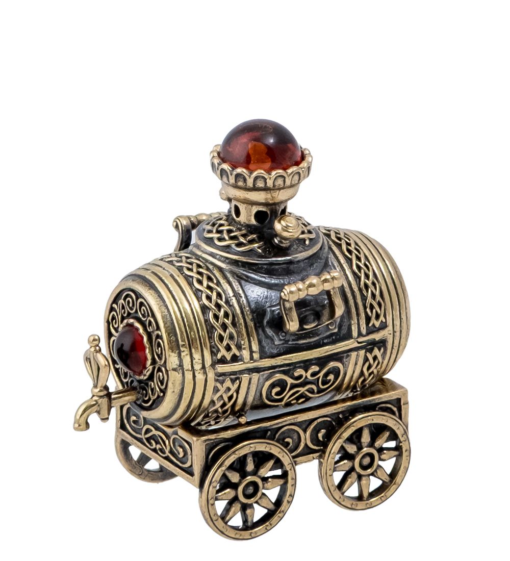Народные промыслы AM-4296 Фигурка «Бочка Самовар» (латунь, янтарь)