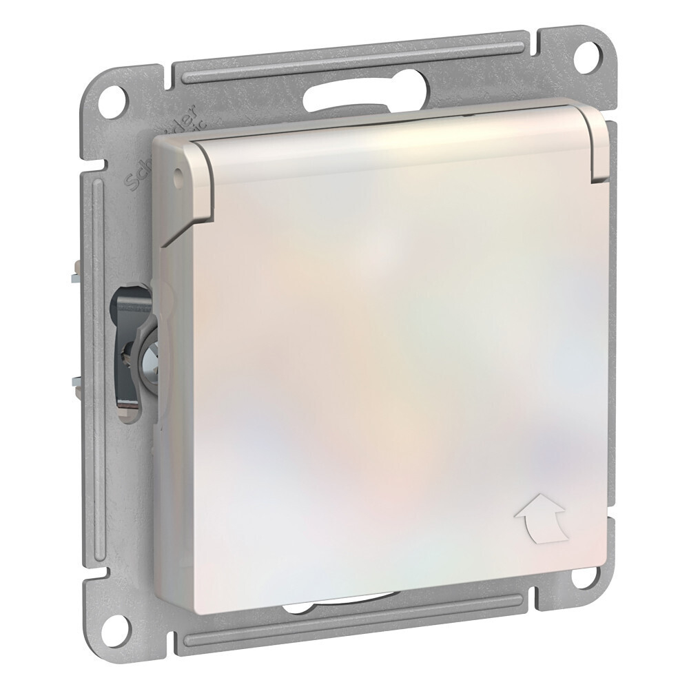Systeme Electric AtlasDesign Жемчуг Розетка с/з со шторками с крышкой, 16А, IP20, механизм