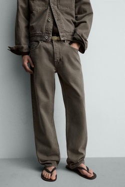 ZARA ДЖИНСЫ STRAIGHT FIT, ЗЕЛЕНЫЙ/СЕРЫЙ