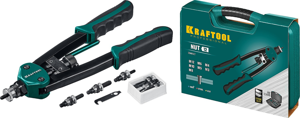 Заклепочник двуручный резьбовой 380 мм М3-М12 в кейсе KRAFTOOL NUT-12 (31183)