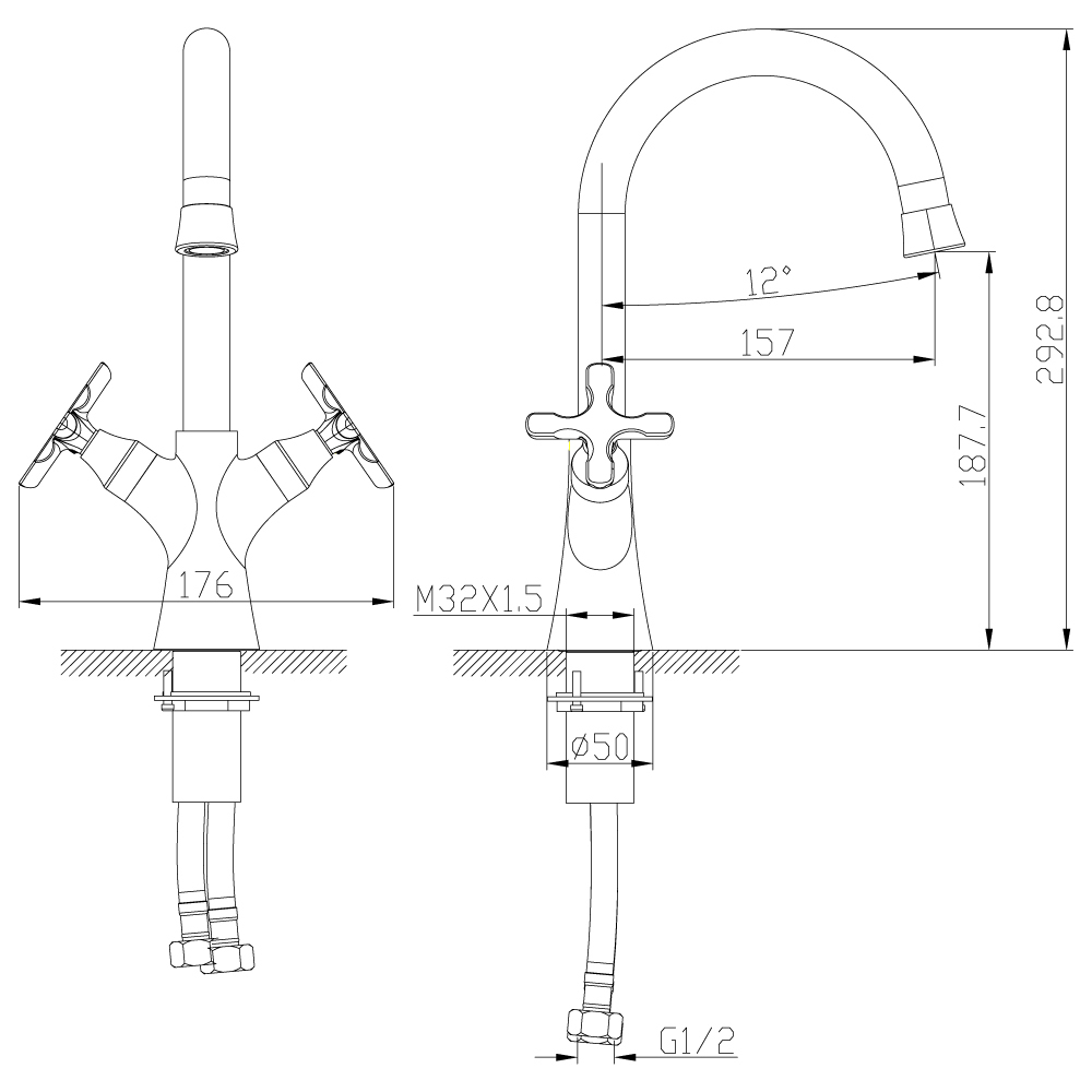 LM5704C Дуэтто Смеситель для кухни с поворотным изливом, хром (к/к 6)