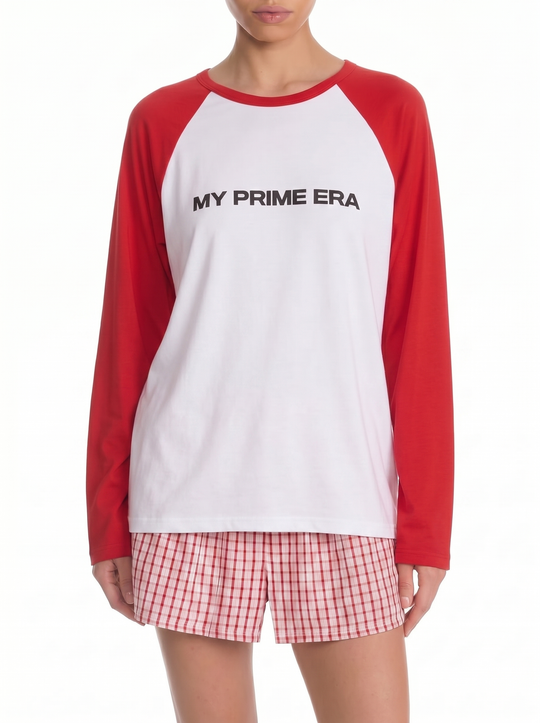 Лонгслив с контрастными рукавами "My prime era"