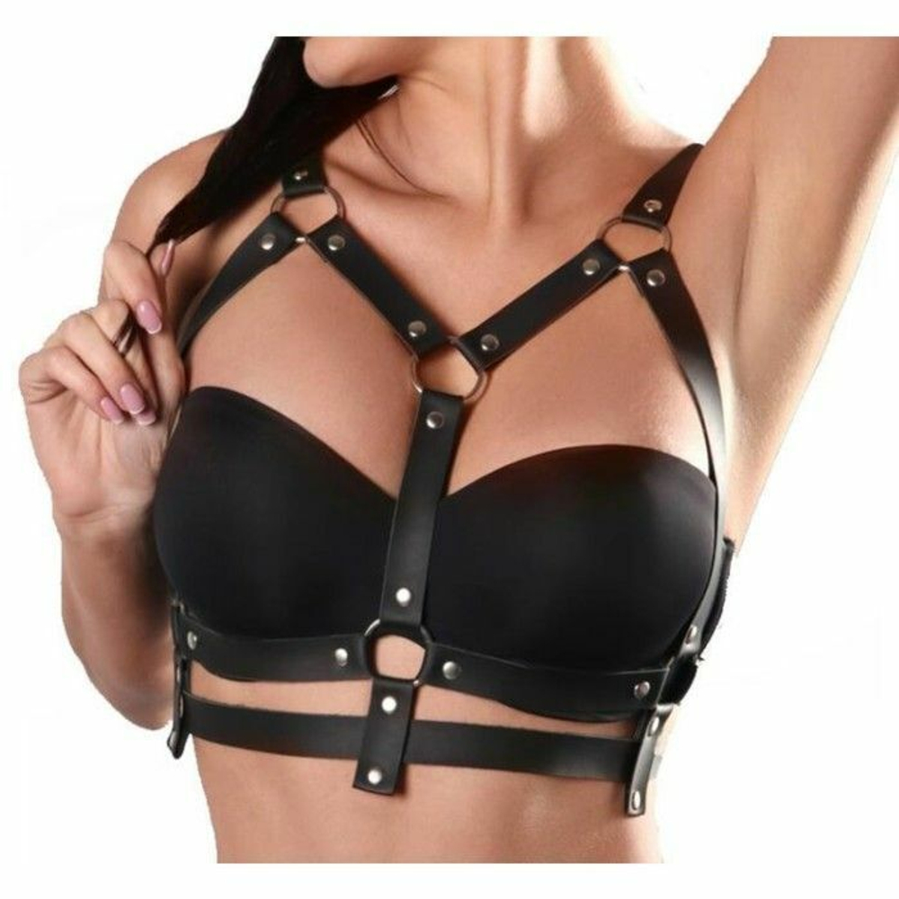 Черная портупея с металлическими колечками (Размер: S-M) (Цвет: черный)