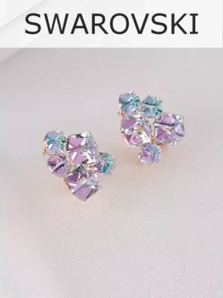 Серьги гроздья Мираж с сиреневыми кубиками Swarovski
