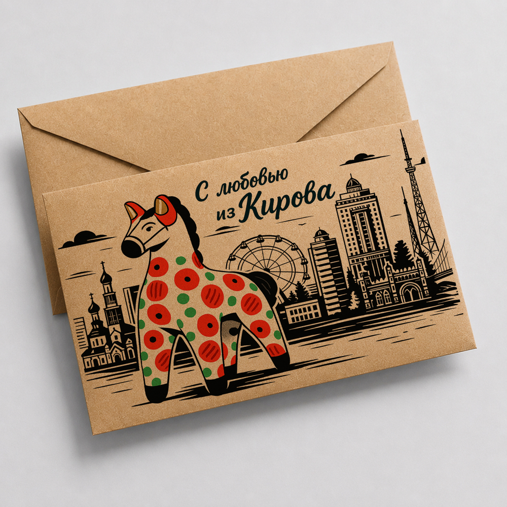 Конверт крафтовый 11на16см "С любовью из Кирова"