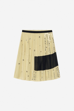 ZARA ЮБКА СО ЛЬНОМ И БУСИНАМИ — THE ITEM, ЭКРЮ/ЧЕРНЫЙ
