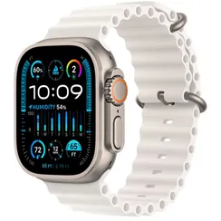 Часы Apple Watch Ultra 2, 2024, 49 мм, титан натурального цвета, ремешок Ocean белого цвета