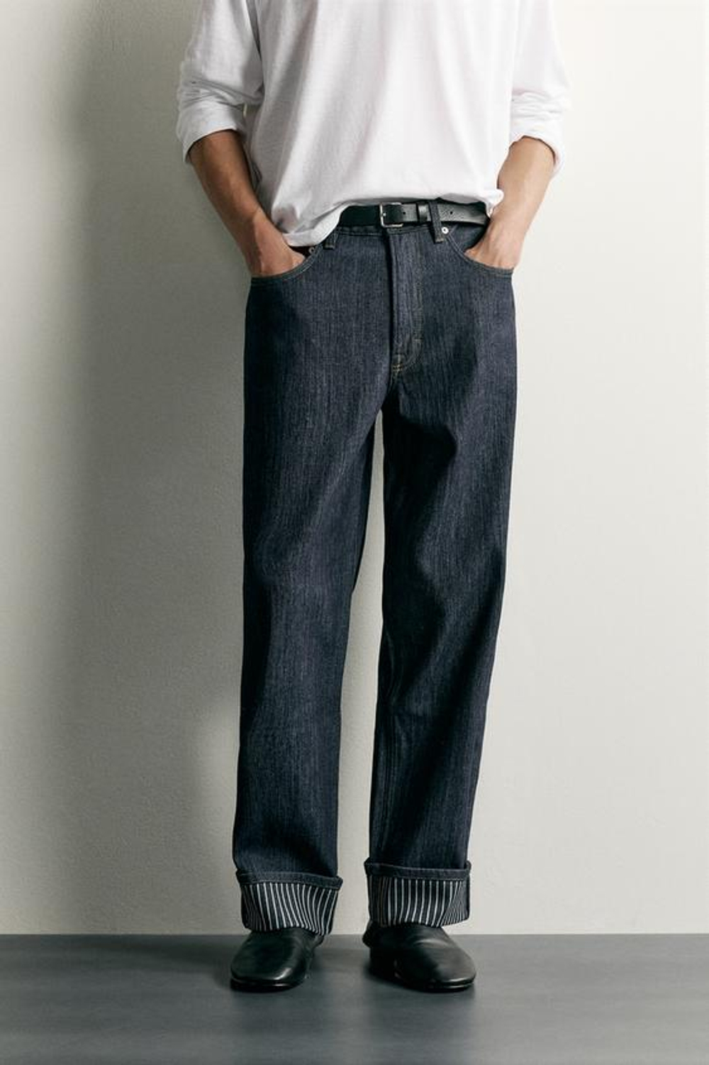 ZARA ДЖИНСЫ STRAIGHT FIT С КОНТРАСТНЫМ ПОДВОРОТОМ, ИНДИГО