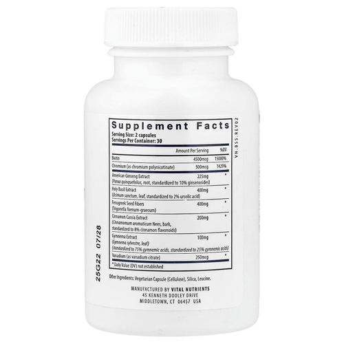 Vital Nutrients, добавка для поддержания уровня сахара в крови, 60 веганских капсул