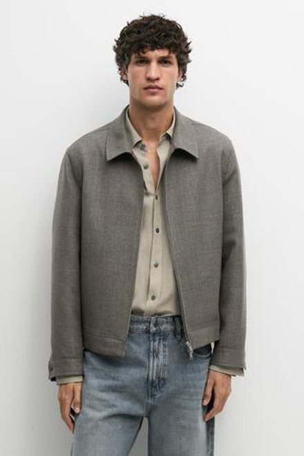 Massimo Dutti Фактурная куртка из 100% шерсти, серовато-зеленый
