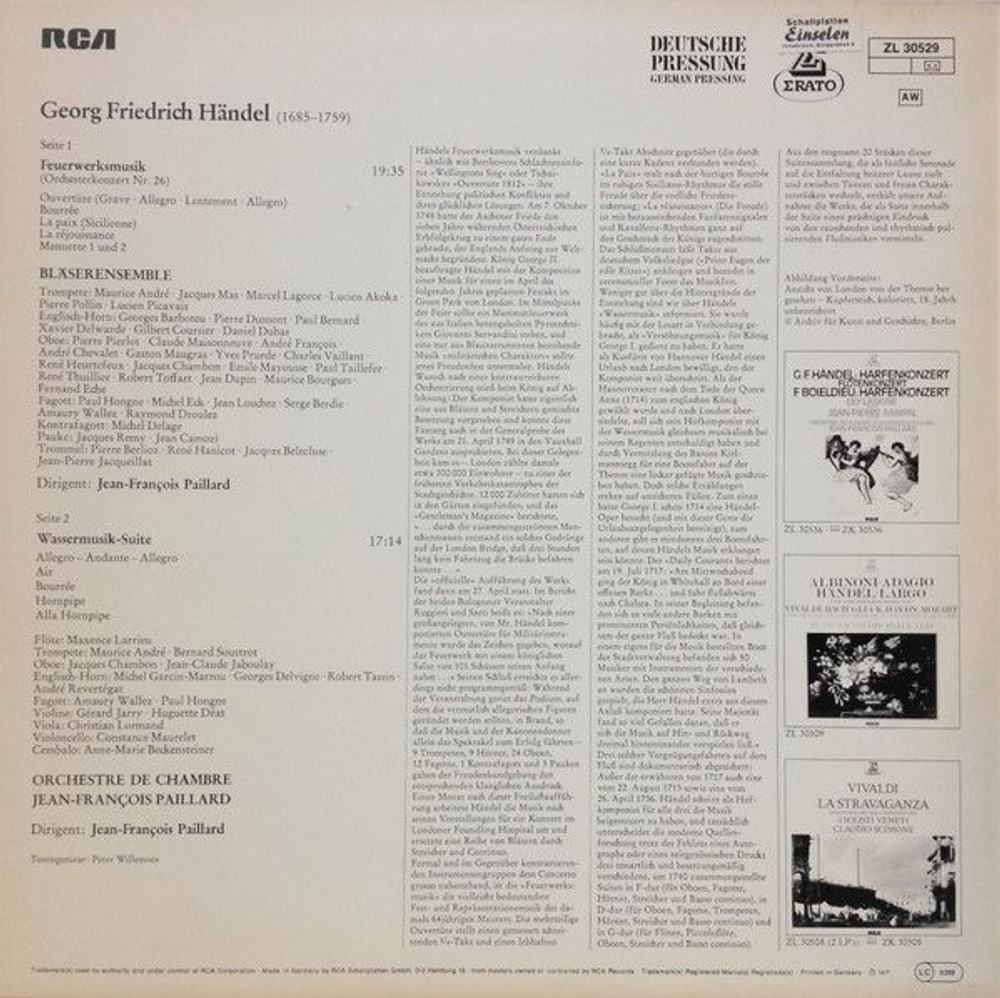 Georg Friedrich Handel, Orchestre De Chambre Jean-Francois Paillard, Jean-Francois Paillard — Wassermusik / Feuerwerksmusik (LP)