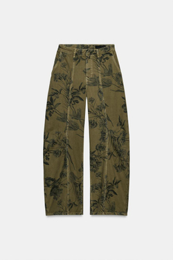 ZARA ДЖИНСЫ BARREL С НИЗКОЙ ПОСАДКОЙ И ПРИНТОМ — ZW COLLECTION, СВЕТЛО-БЕЖЕВЫЙ