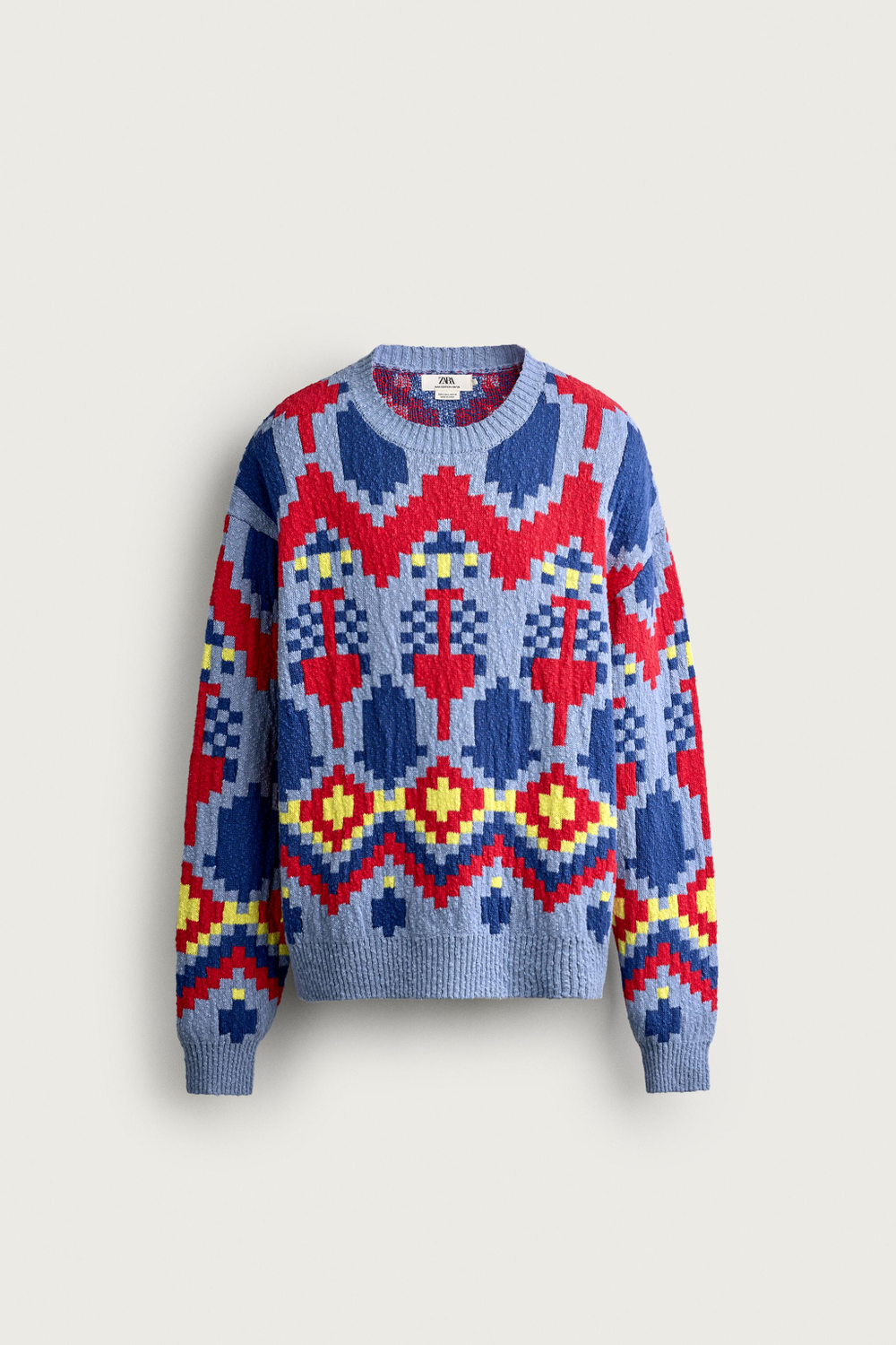 ЖАККАРДОВЫЙ СВИТЕР СВОБОДНОГО КРОЯ С ГЕОМЕТРИЧЕСКИМ УЗОРОМ — ZARA