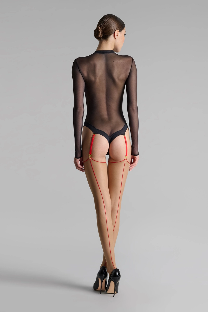 чулки с красными швами Сut and curled seamed sto 20 телесные