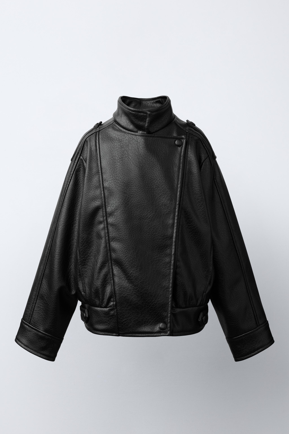 ZARA КУРТКА ИЗ ИСКУССТВЕННОЙ КОЖИ С ЗАПАХОМ, ЧЕРНЫЙ