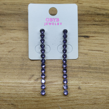 Серьги-гвоздики Crystals Кристалл круг 13 звеньев цвет сиреневый металл серебристый
