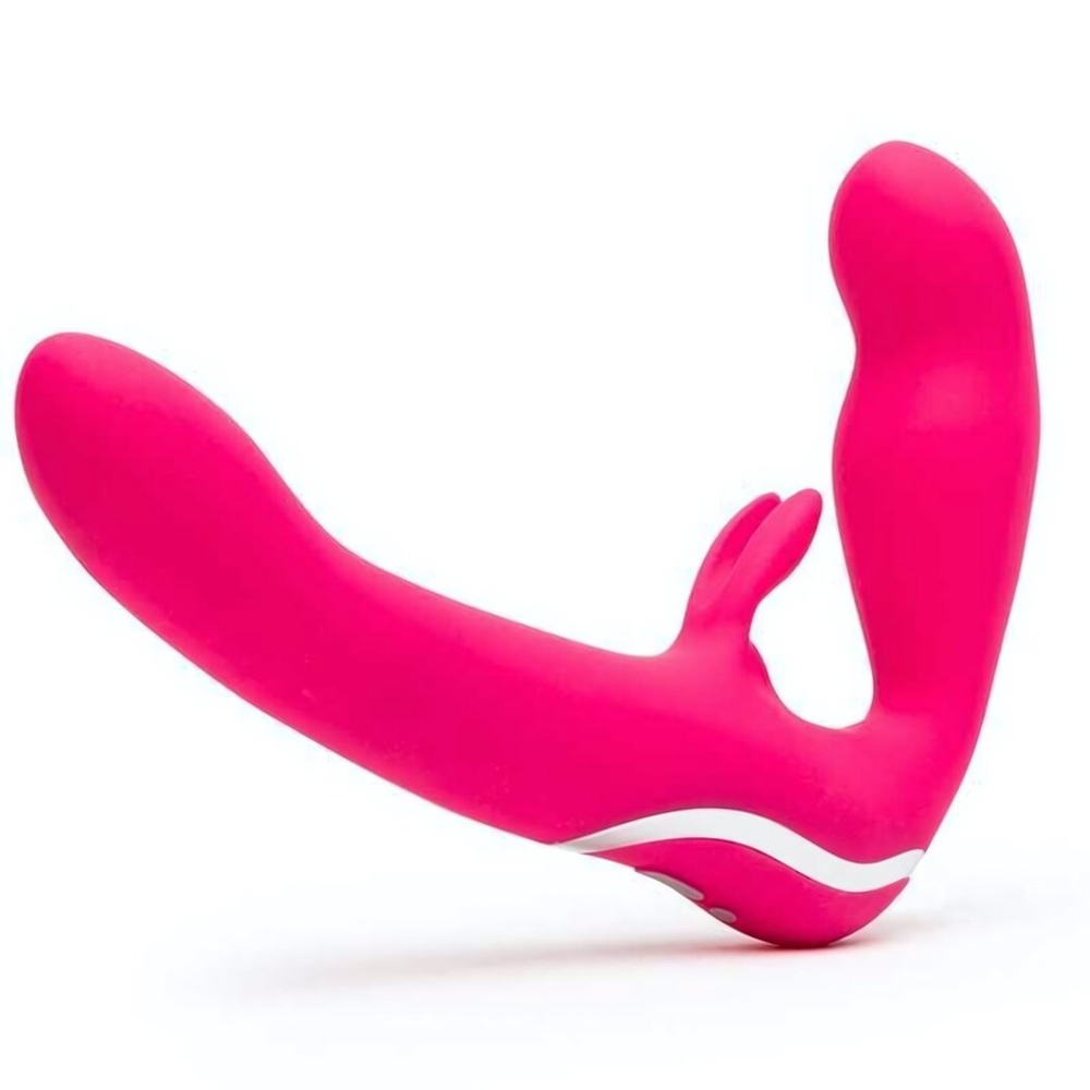 Ярко-розовый безремневой страпон Rechargeable Vibrating Strapless Strap-On (Цвет: ярко-розовый)
