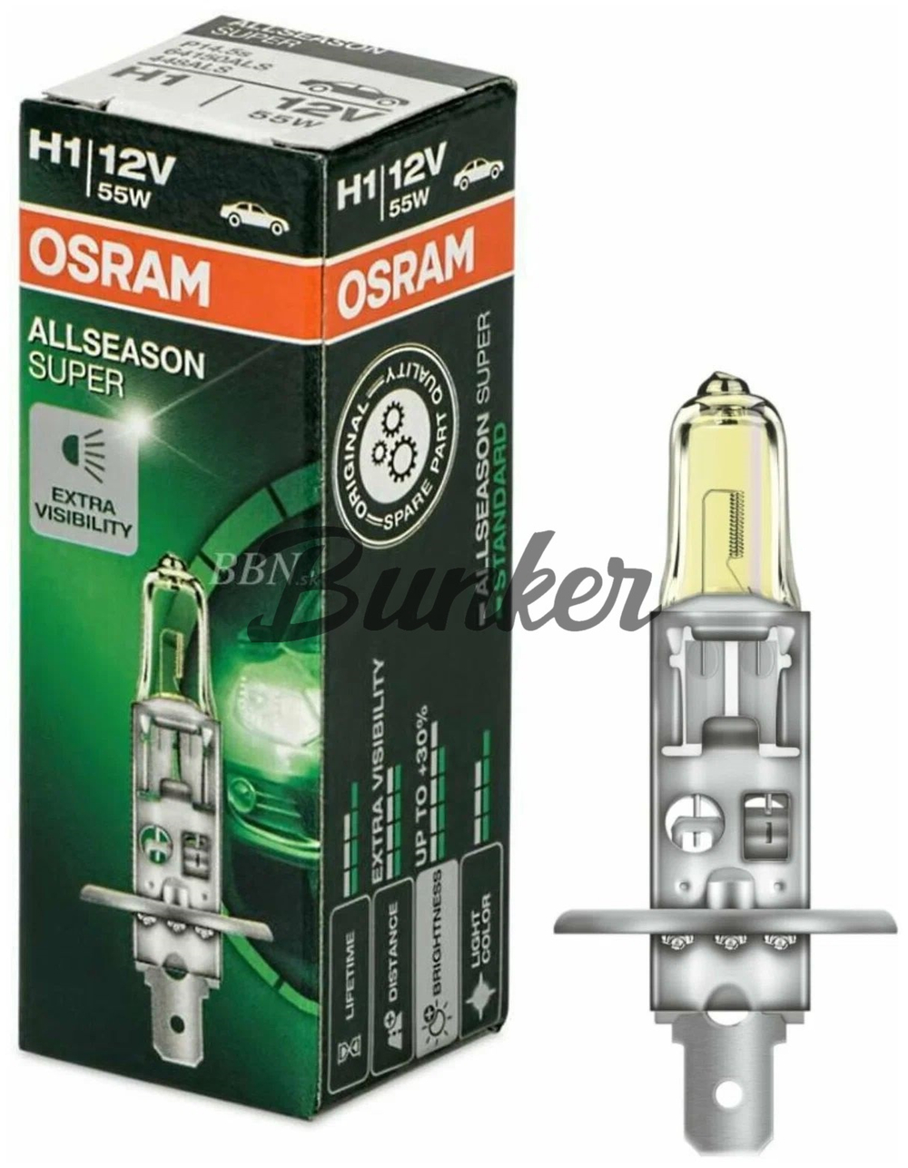 Галогеновая лампа Osram Allseason +30% H1,12V