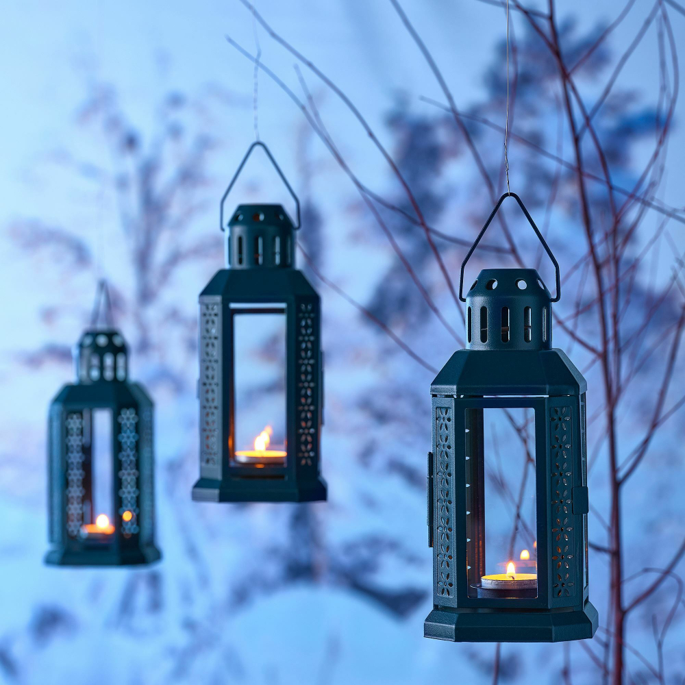 Подсвечник фонарь IKEA ENRUM (ЭНРУМ), Темно-синий, 22 см