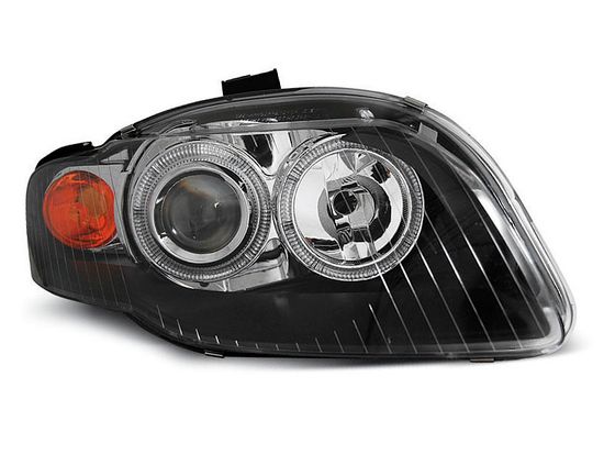 Передние фары Audi A4 B7 angel eyes black