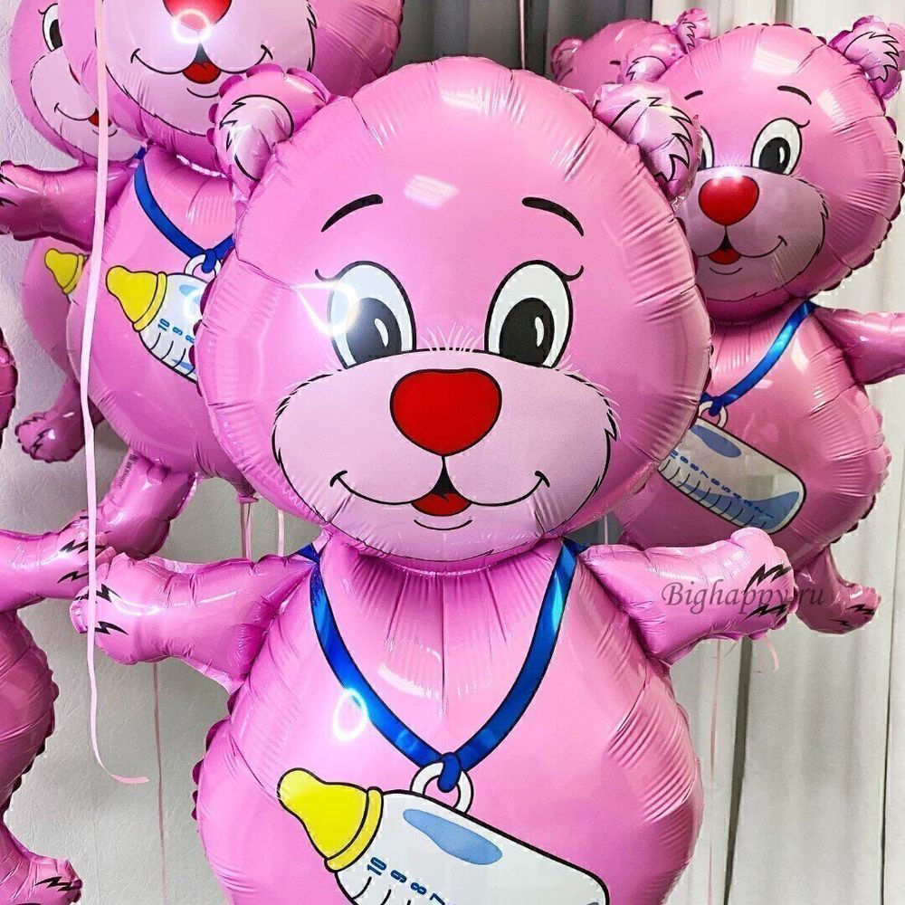 F Шар фигура Медведь Медвежонок девочка (фуксия) 32"/81 см (БГ-30)  Изображение2