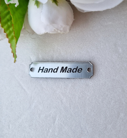Бирка "Hand made" 1.5x10x40 мм, Серебро, пластик
