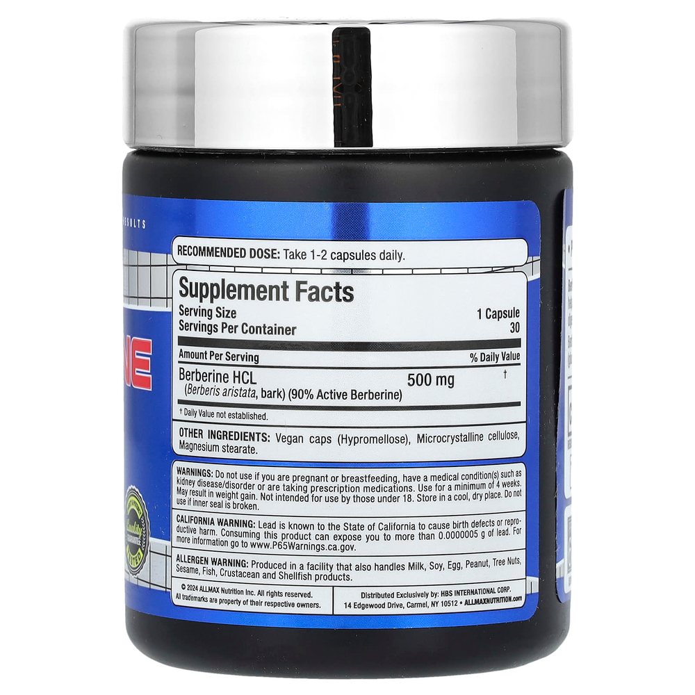 ALLMAX, Essentials, берберин гидрохлорид, 500 мг, 30 веганских капсул
