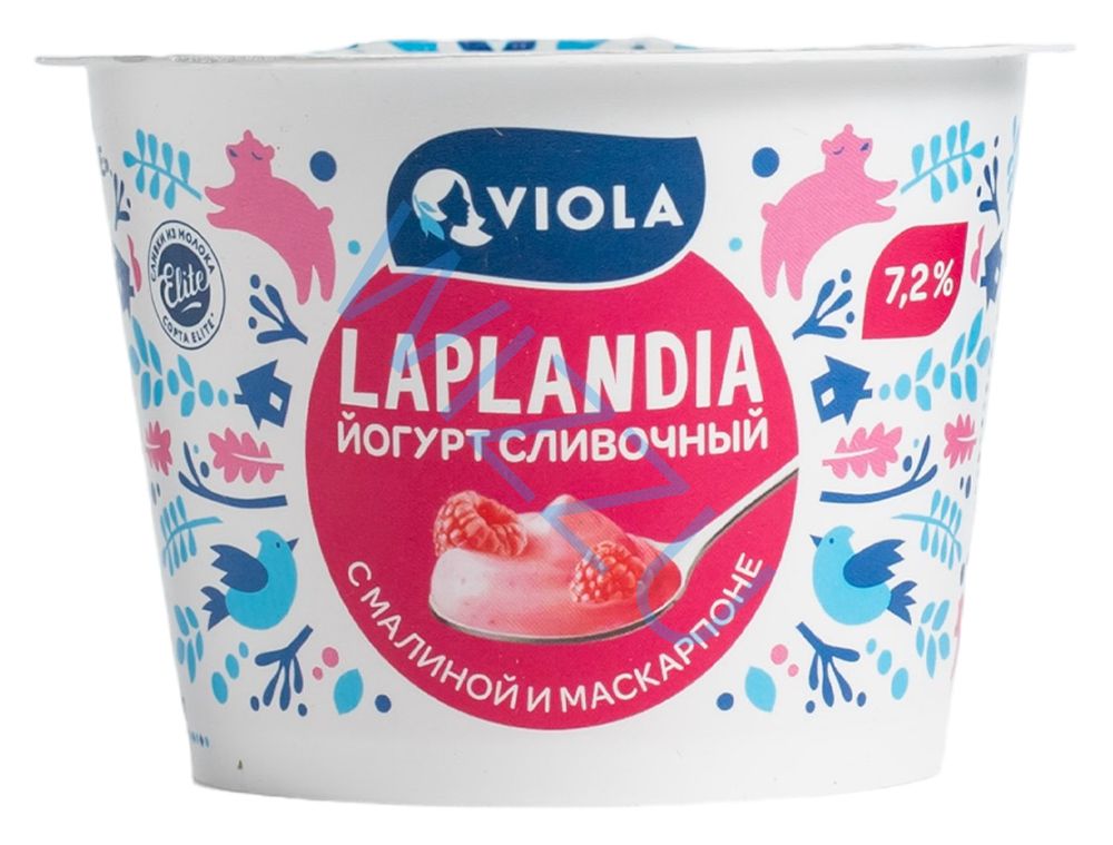 Йогурт «Сливочный» Laplandia с малиной и сыром «Маскарпоне». Массовая доля жира 7,2%. 180г