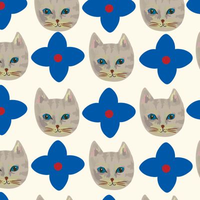 Коты и цветы на светлом. Милый минималистичный ретро-узор с котами и цветами