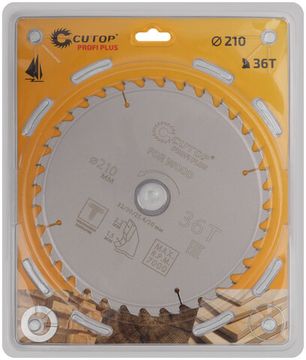 Диск пильный по дереву с тефлоновым покрытием 36Т, CUTOP Profi plus, 210 х 1,5/2,2 х 32/30/25,4/20 мм