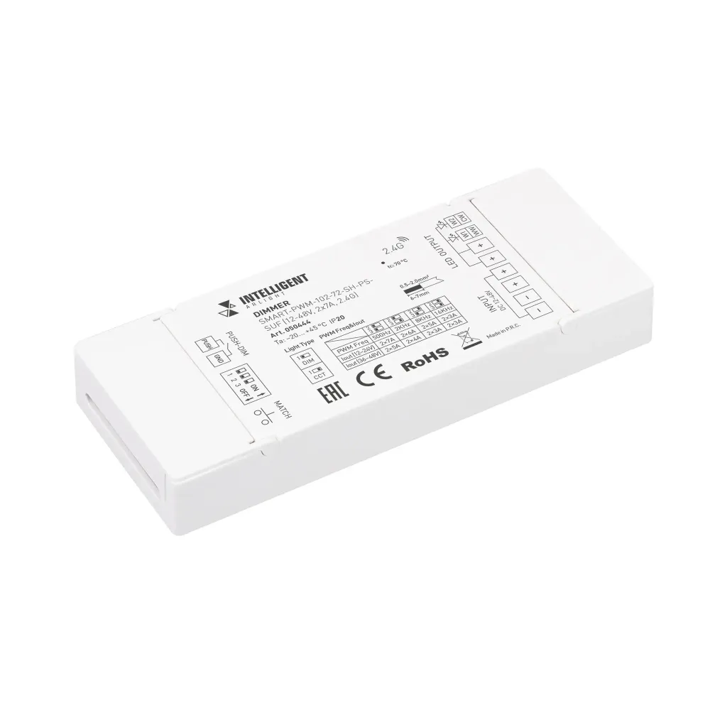 INTELLIGENT ARLIGHT Диммер SMART-PWM-102-72-SH-PS-SUF (12-48V, 2x7A, 2.4G) (IARL, IP20 Пластик, 5 лет) INTELLIGENT ARLIGHT Диммер SMART-PWM-102-72-SH-PS-SUF (12-48V, 2x7A, 2.4G) (IARL, IP20 Пластик, 5 лет)