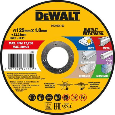 Отрезной диск Dewalt по мультиматериалу 125x1 мм, DT20595 DT20595-QZ