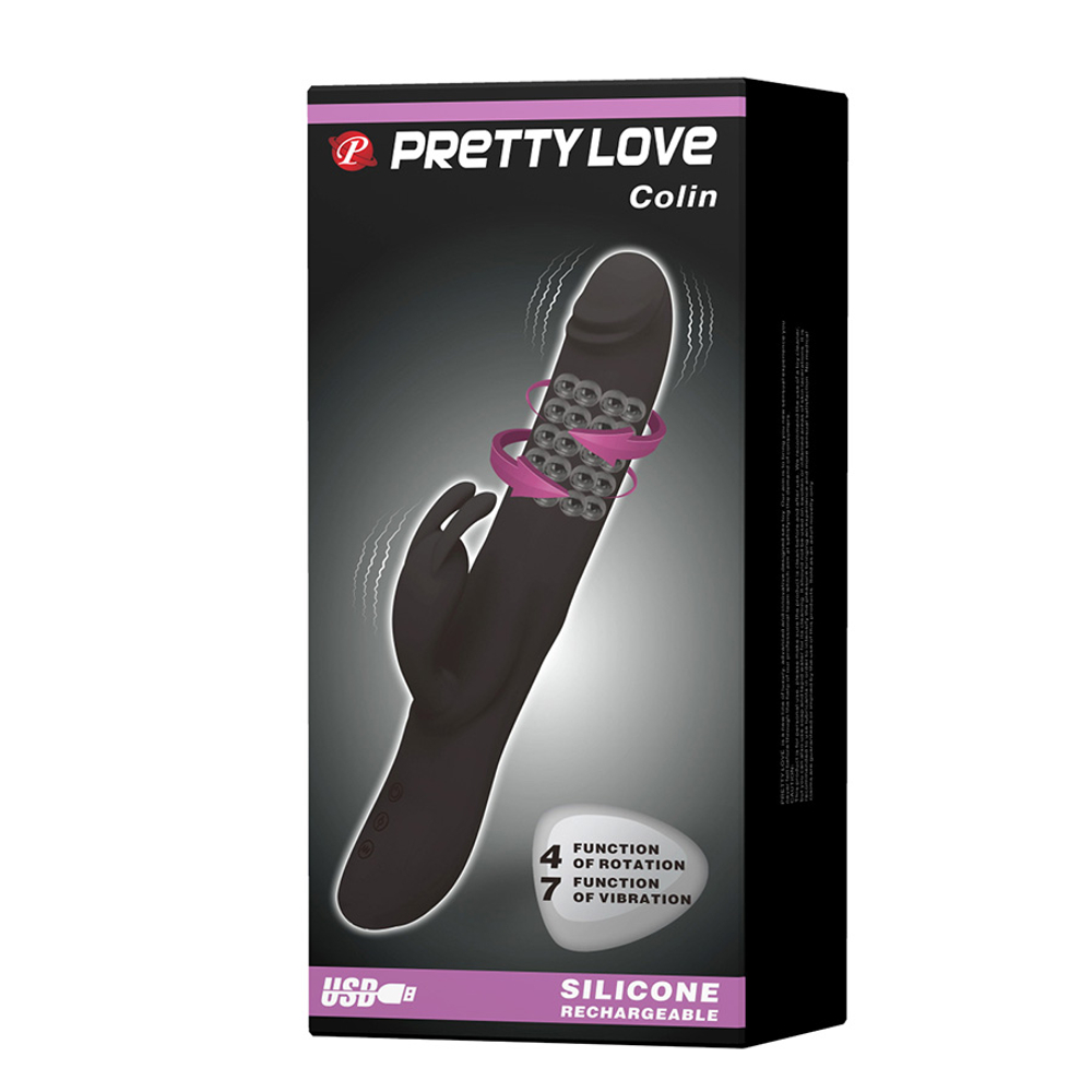 Черный вибратор-кролик 25см с вращением бусин Pretty Love Rabbit Vibrator Colin Black BI-014443