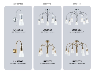 Светильник настенный LH55655 СH/CL хром/прозрачный E14 max 40W 220*90*300
