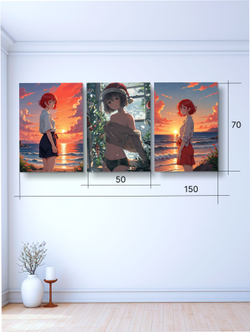 Картина Закат и праздник модульная 50x70см 3шт., на деревянном подрамнике