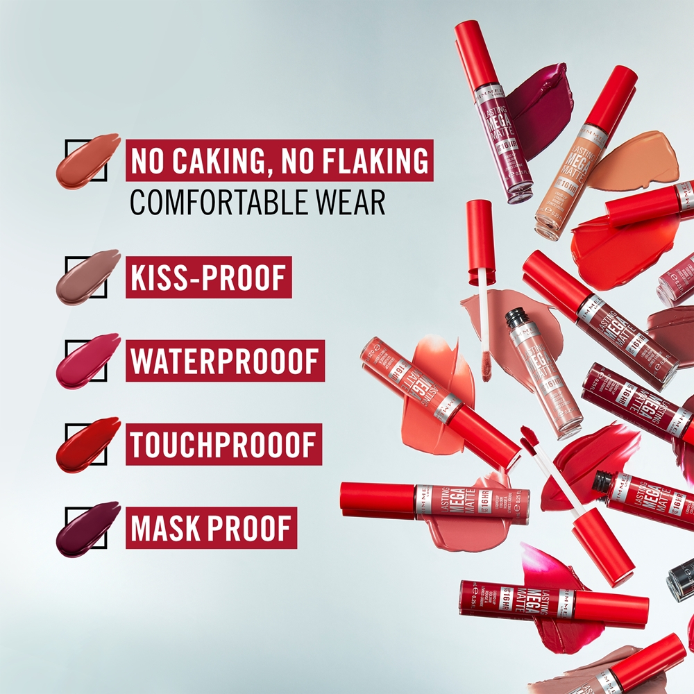Rimmel Lasting Mega Matte - Легкая матовая помада в жидкой форме на 16 часов оттенок Coral Sass, 7 ml