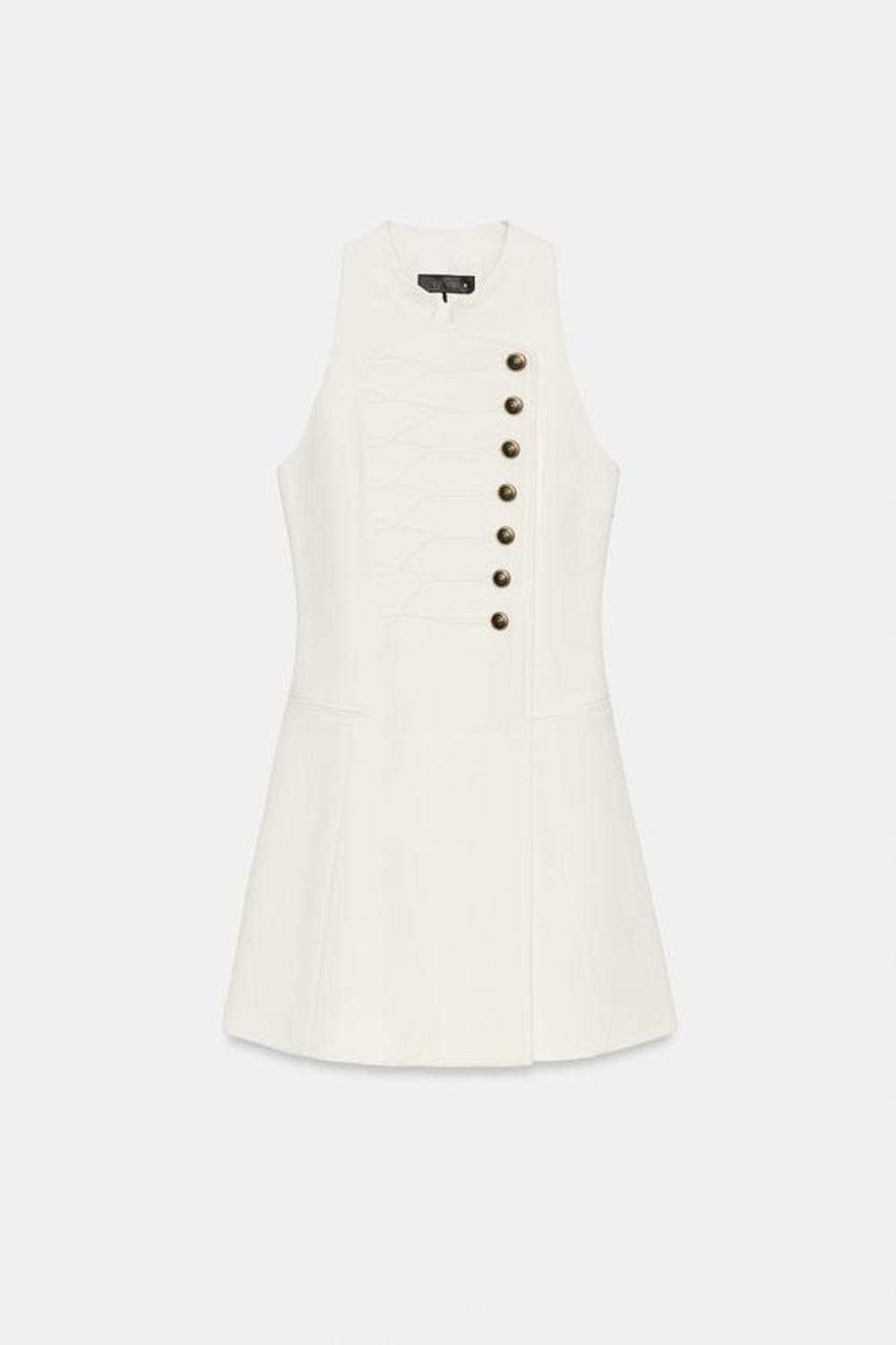 ZARA МИНИ-ПЛАТЬЕ С ЗАСТЕЖКАМИ-АЛАМАМИ, БЕЛЫЙ