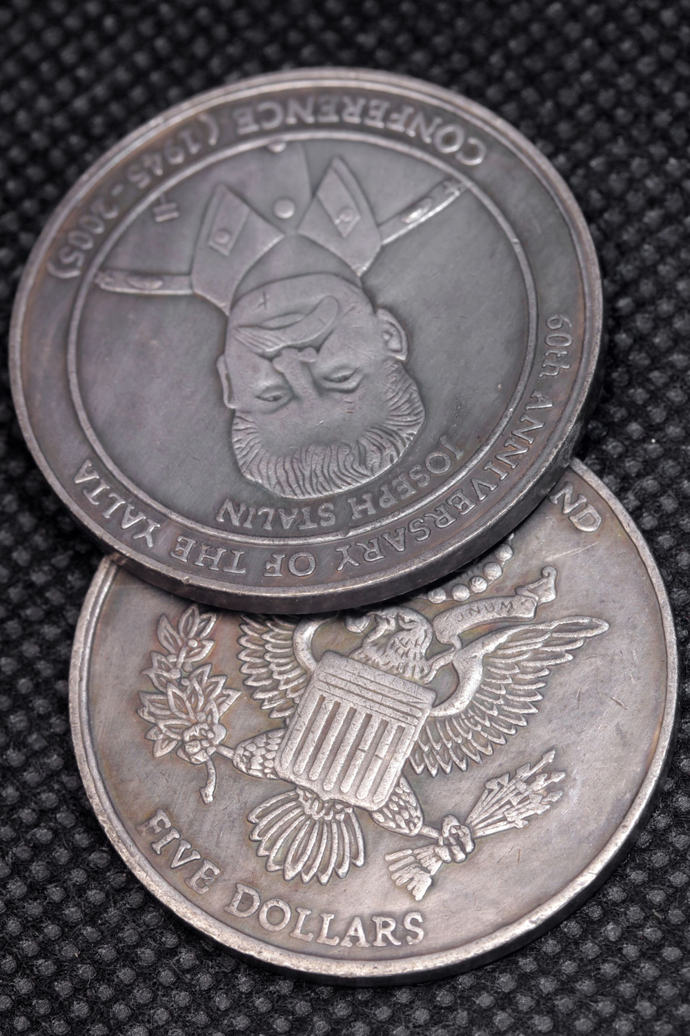 5 долларов 2005 год Остров Бейкер (США). Иосиф Сталин. 60 лет Ялтинской конференции. Копия посеребрение