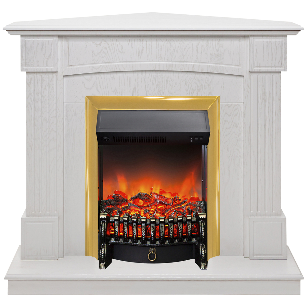 Каминокомплект Real Flame Andrea Corner WT с очагом Fobos Lux Brass (угловой)