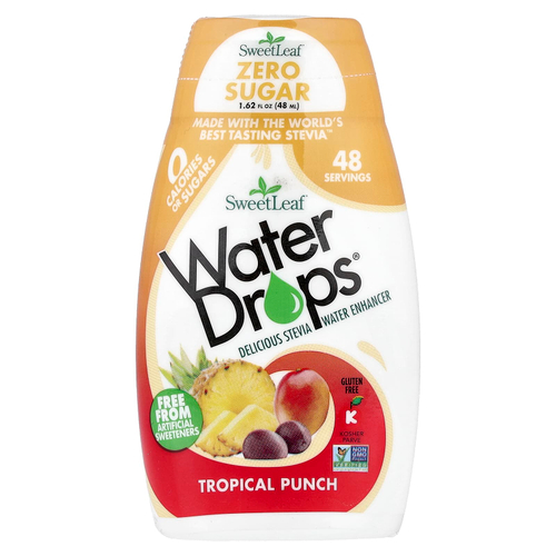 SweetLeaf Stevia, Water Drops®, восхитительный усилитель воды со стевией, тропический пунш, 48 мл (1,62 жидк. унции)