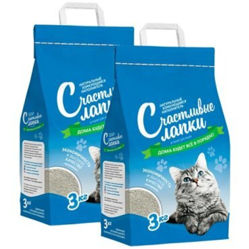 НАПОЛНИТЕЛЬ Д/КОШАЧЬЕГО ТУАЛЕТА СЧАСТЛИВЫЕ ЛАПКИ  БЕНТОНИТ 3КГ ЭКОНОМ