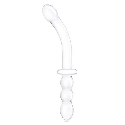 Изогнутый стеклянный фаллоимитатор 12’’ Girthy Ribbed G-Spot Glass Dildo With Handle Grip Double Ended - 30 см. (Цвет: прозрачный)