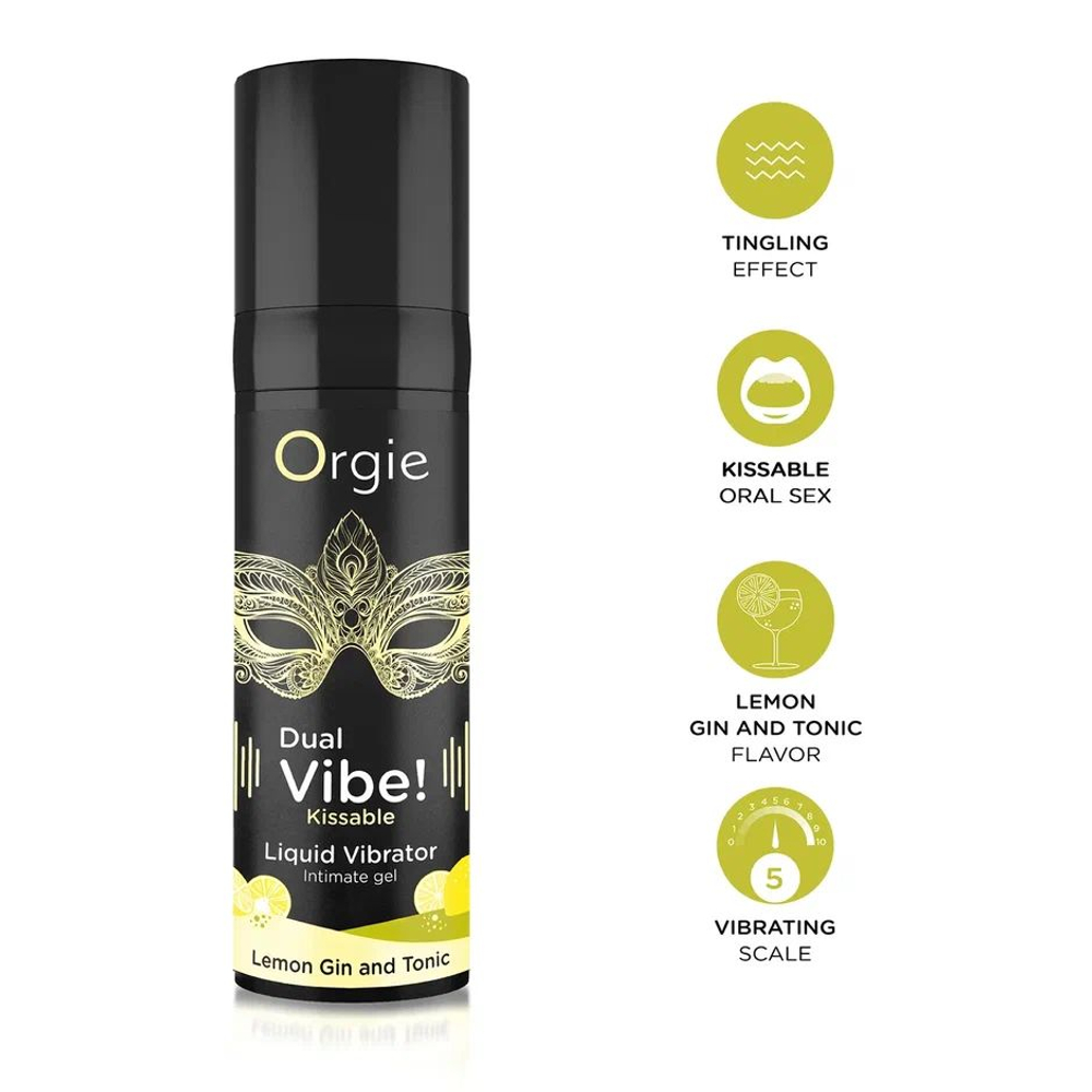 Съедобный гель с вибрацией Orgie DUAL VIBE! со вкусом коктейля LEMON GIN AND TONIC 15мл