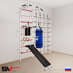 Шведская стенка Sv Sport 59110 (Турник стандарт/Брусья/Стойка/Скамья/Кольца/Цепь/Мешок 15кг/Канатный лаз)