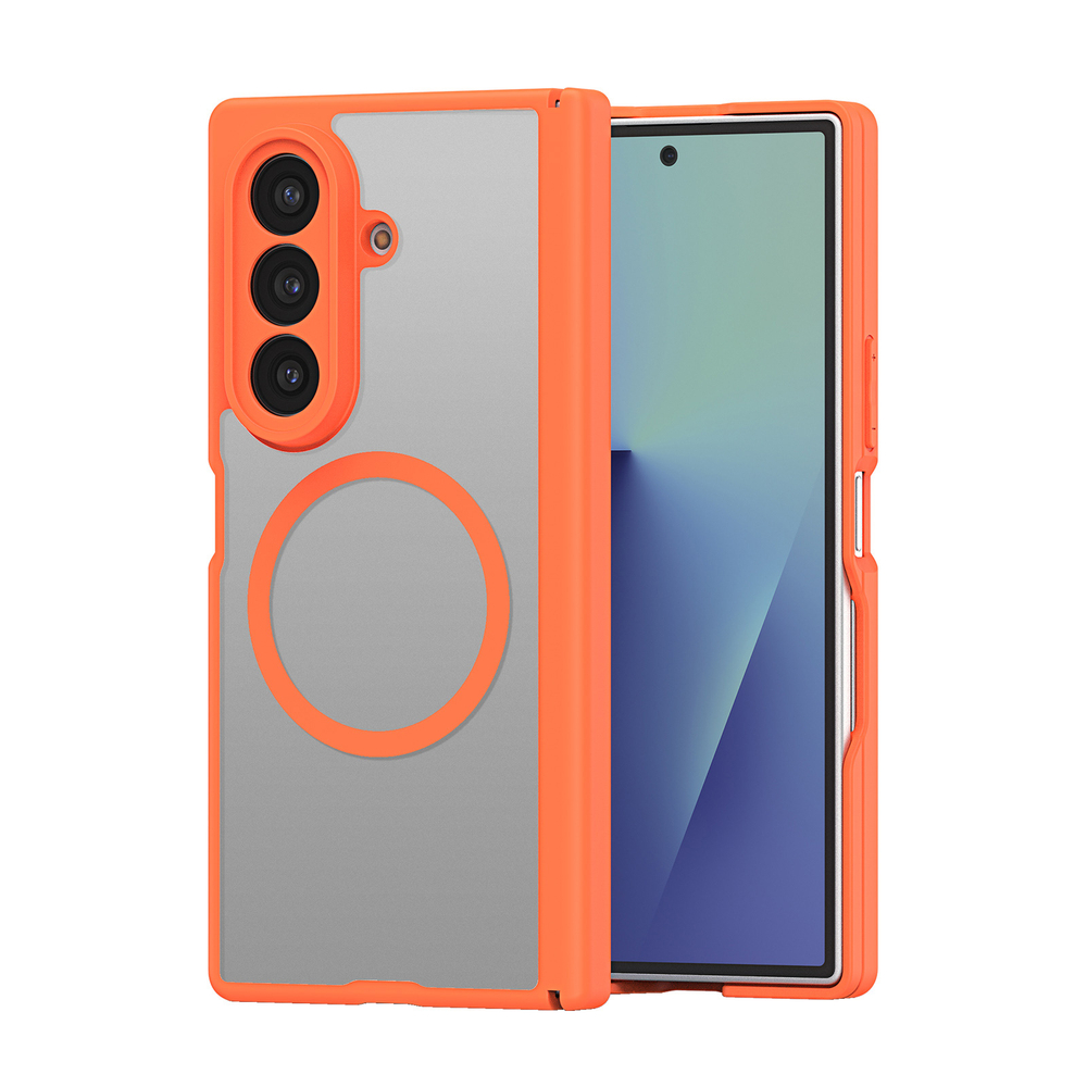 Усиленный чехол оранжевого цвета с MagSafe для Samsung Galaxy Z Fold 7, серия Expn Series Magnetic от Dux Ducis