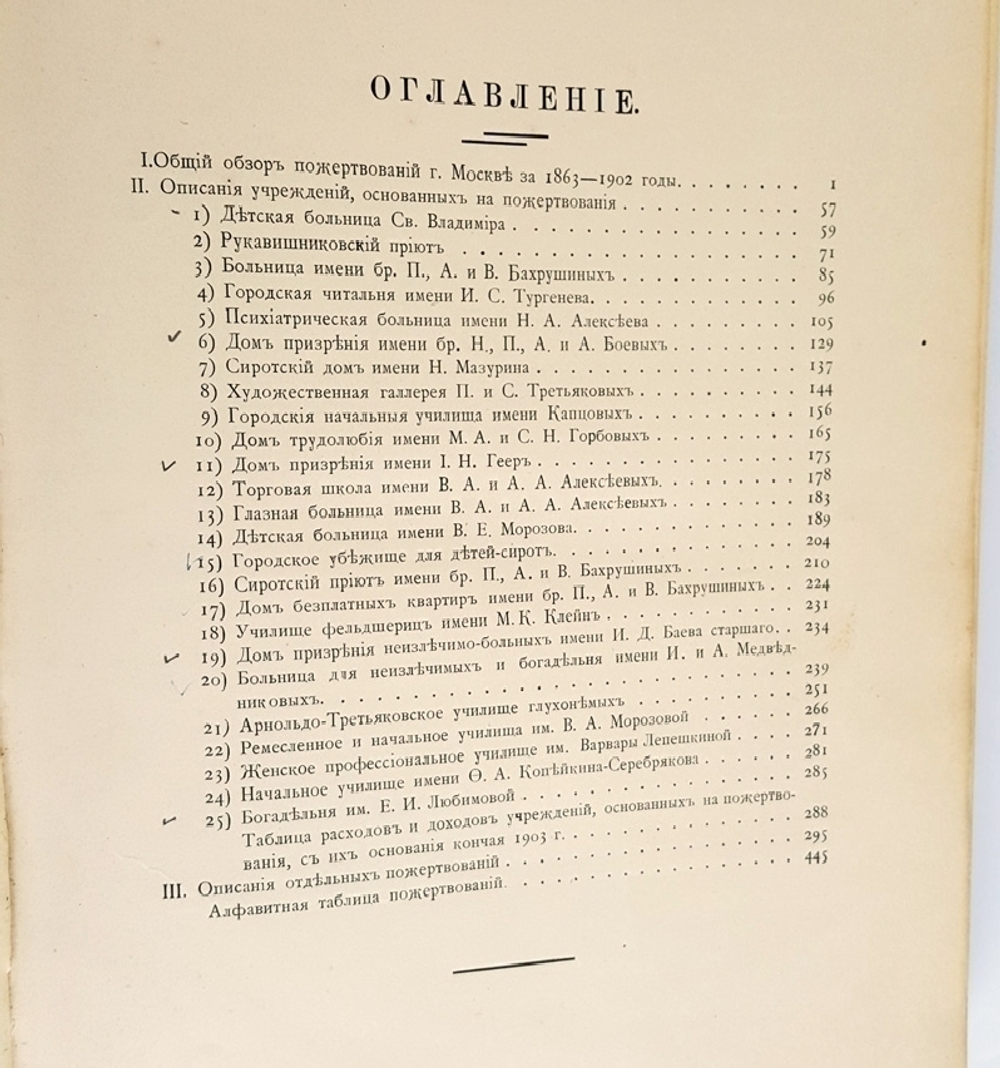 "Городские учреждения Москвы, основанные на пожертвования, и капиталы, пожертвованные Московскому городскому общественному управлению в 1863–1904 гг"  1906 г.