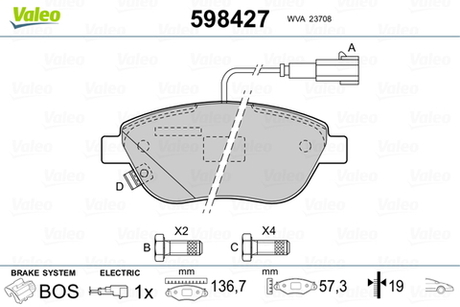 VALEO - 598427-VAL - Brake Pad Set, disc brake