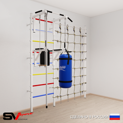 Шведская стенка Sv Sport усиленная 67610 (Турник стандарт/Брусья/Канат/Трапеция/Цепь/Мешок 15кг/Канатный лаз)