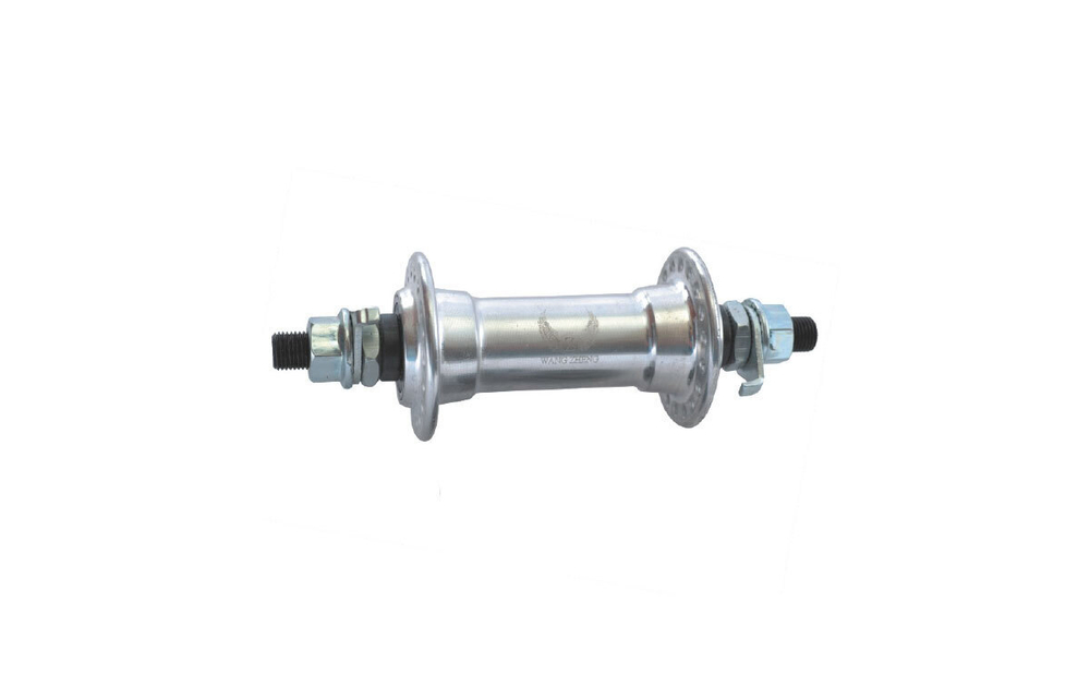 Втулка передняя WZ алюминий V-Brake гайки, 36H ось 3/8''х100x140мм, серебристая