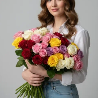 Роза цветная разная